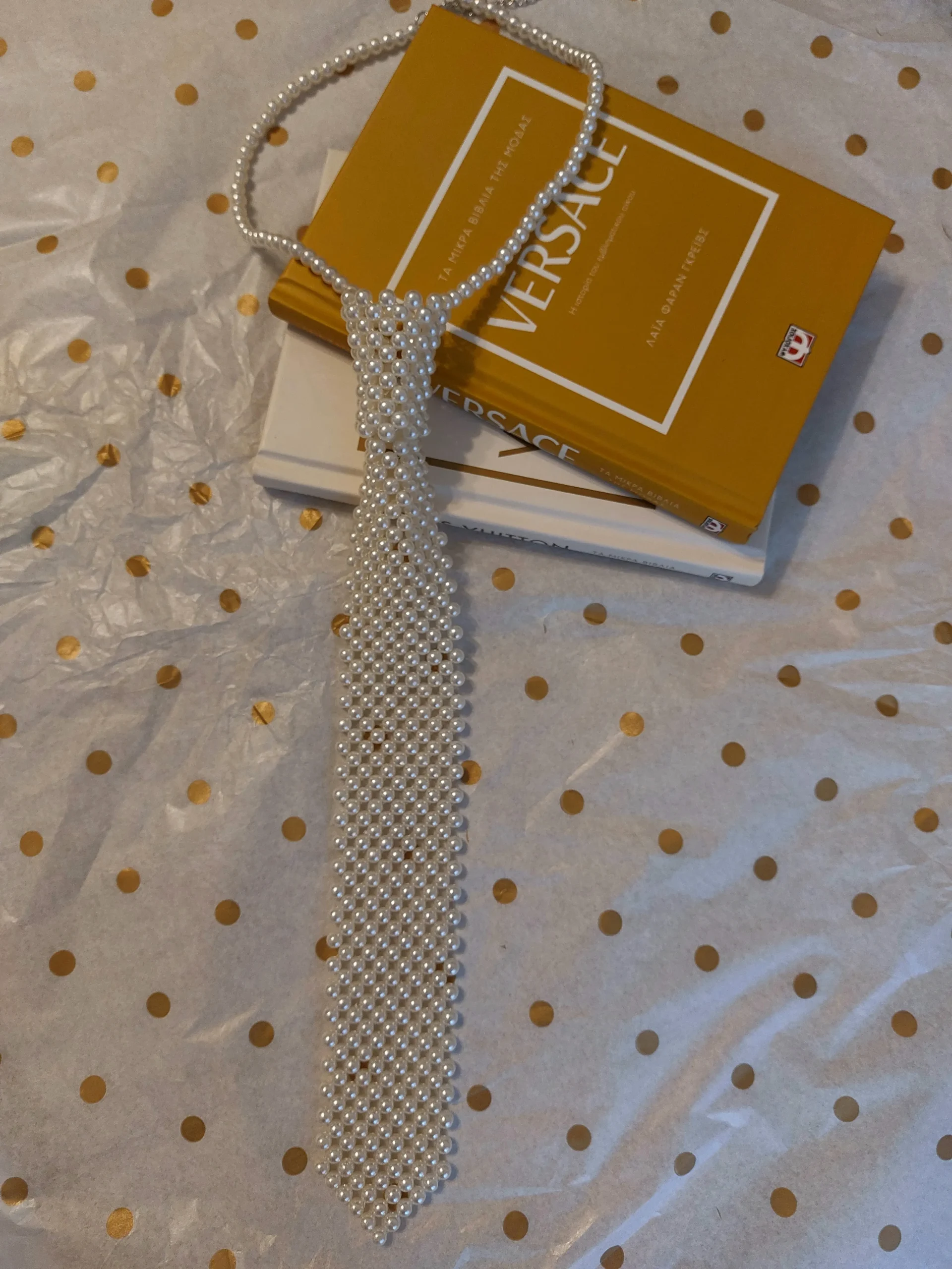 Γραβάτα - Κολιέ λευκή και μαύρη με πέρλες - Image 2