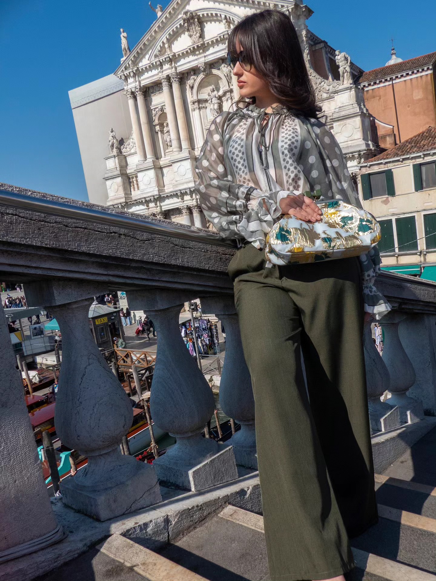 Λαδί παντελόνι με πουά κορδέλα - Image 3